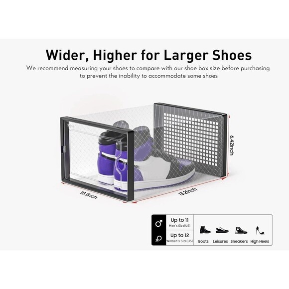 Kuject X-Large Shoe Storage Boxes Organizers Plastic Stackable 12 Pack, Black - Picture 4 of 9